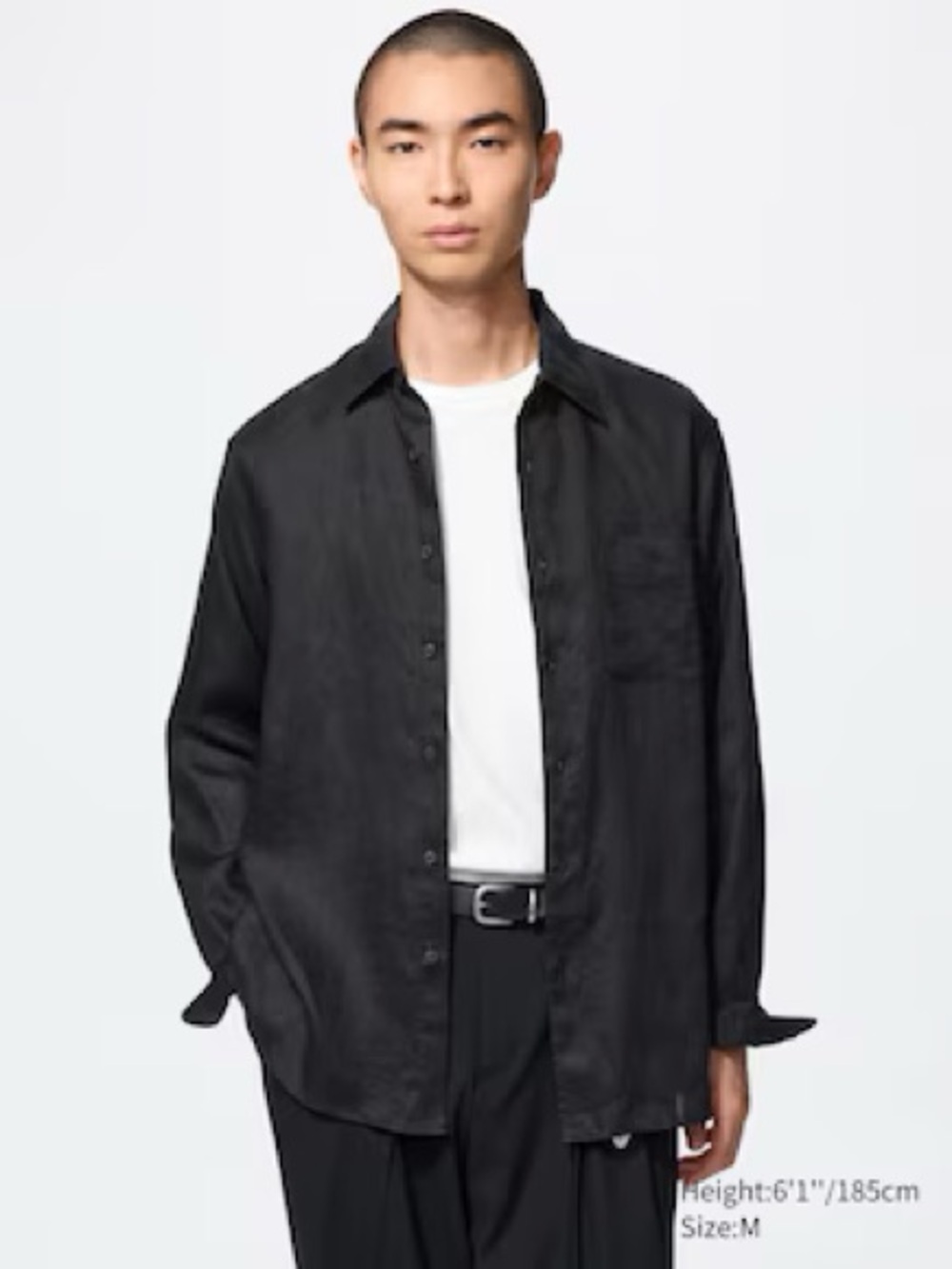 UNIQLO Premium 100% Black Linen Long Sleeve Shirt in Size XL